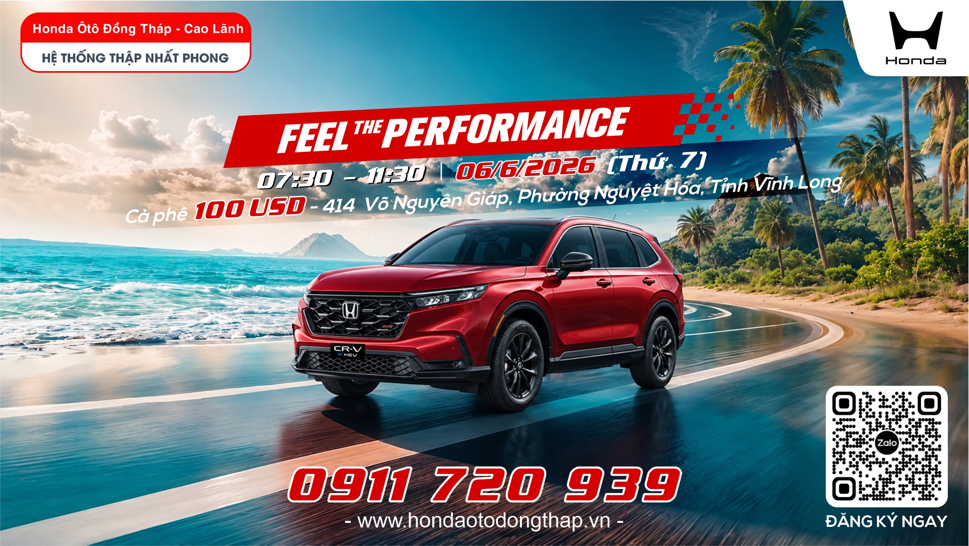 Lái thử Honda hybrid tại Cà phê 100 USD Trà Vinh, trải nghiệm xe tiết kiệm nhiên liệu, nhận quà tặng và ưu đãi hấp dẫn.