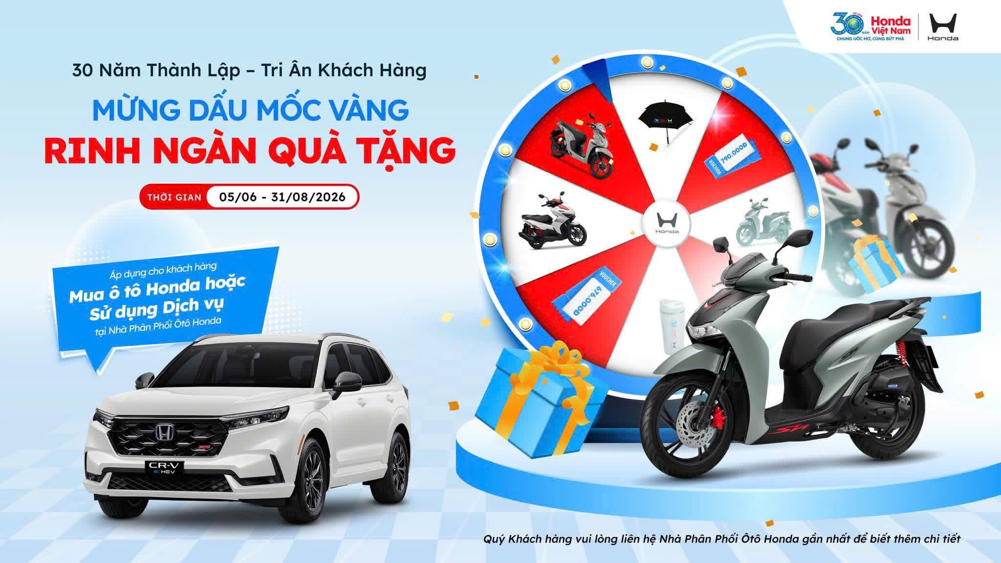 Honda Mừng Dấu Mốc Vàng Rinh Ngàn Quà Tặng với hàng ngàn giải thưởng giá trị dành cho khách hàng trên toàn quốc